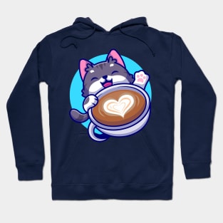 Cute Cat With Coffee Cup Cartoon Hoodie